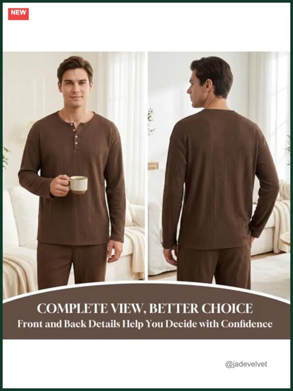 Men's Knit Jacquard Pajama Set with Pockets Long Sleeve Loungewear